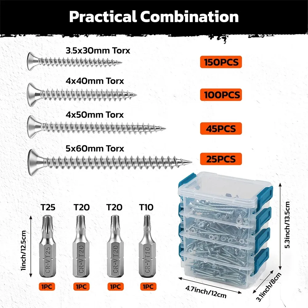 HORUSDY 324PCS Torx Wood Screws Assortment Kit Self Tapping with Storage Box โ image 2