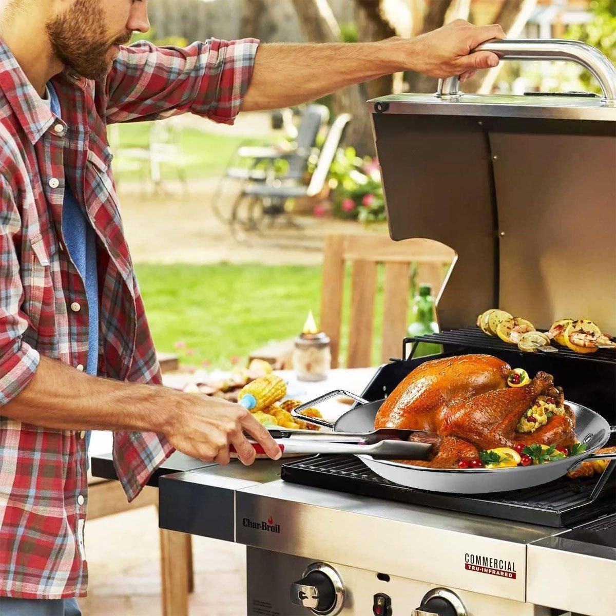 Stainless Steel BBQ Rotisserie Pan Kit Accessories with 3 Removable Iron Skewers — image 6
