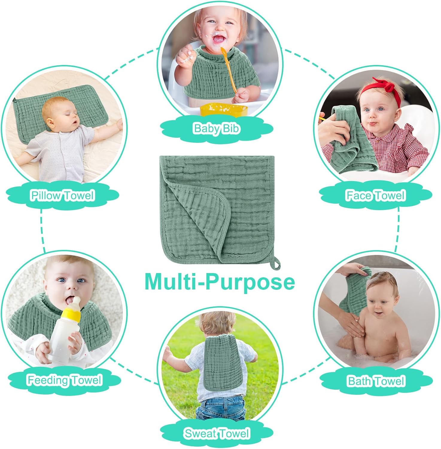 6 Pack Muslin Burp Cloths 100% Cotton 20''x10'' Large Extra Soft and Absorbent Baby Burping Cloth for Boys Girls โ image 6