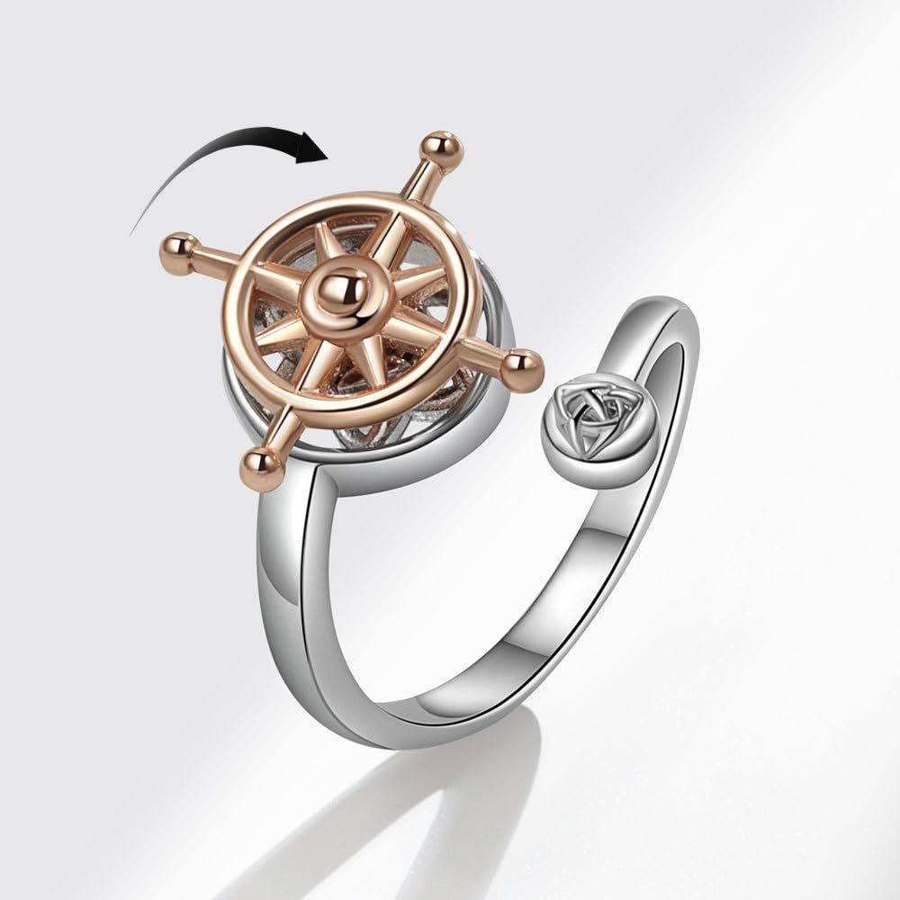 Ring, men's and women's personality, fashionable, rotatable double-layer rudder, rotating ring, women's — image 3