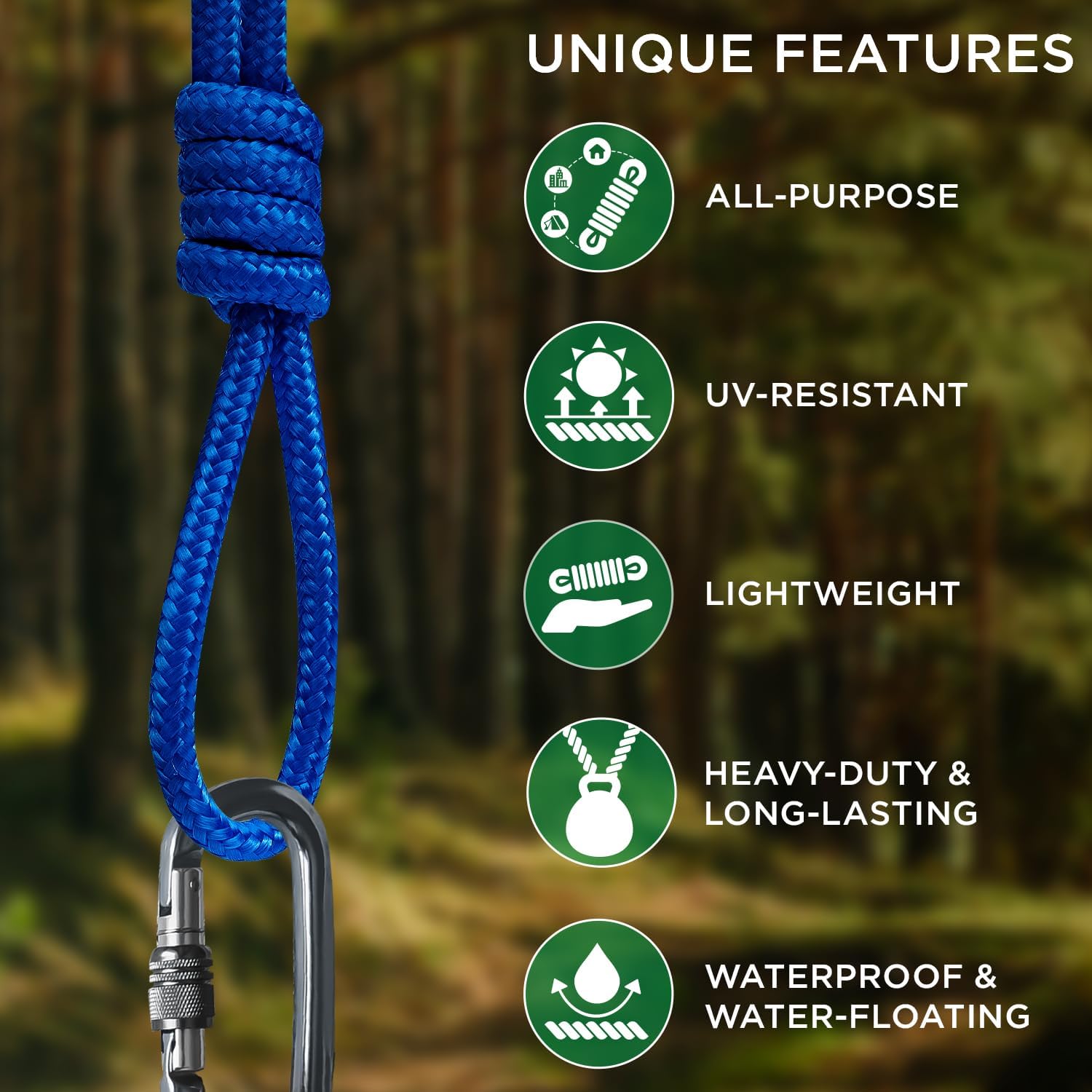 Rope – 90 Feet x 1/4 Inch (7mm) – Blue – Strong All-Purpose Utility Rope – Camping, Crafting, Flag Pole, Indoor & Outdoor – Polypropylene Nylon Poly — image 4
