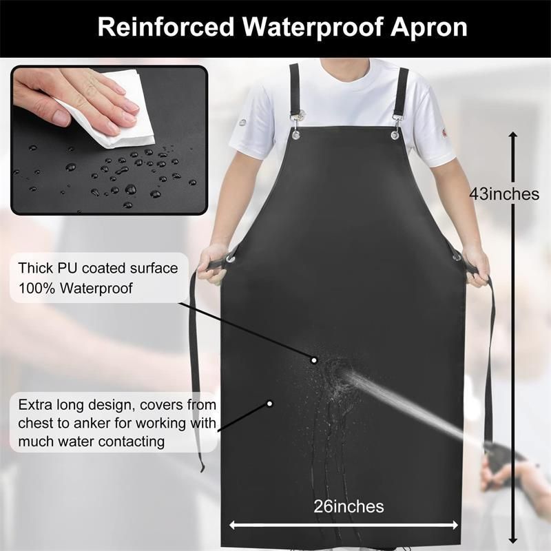 PU Rubber Waterproof Aprons for Dishwashing, Heavy Duty Butcher Apron, Adjustable Cross Back Apron for Dishwasher — image 3