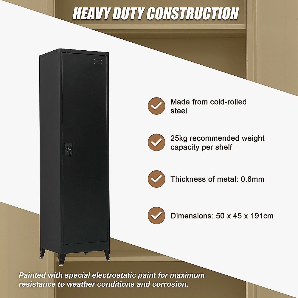 Single-Door Metal Tall Cabinet Shelf Storage for Home Office Gym โ image 6