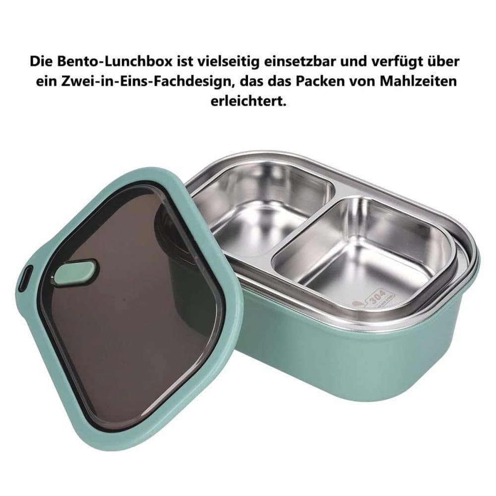 Stainless steel lunch box 1200ml with spoon, double layer 2 compartments leak-proof, 304 stainless steel, Green — image 3