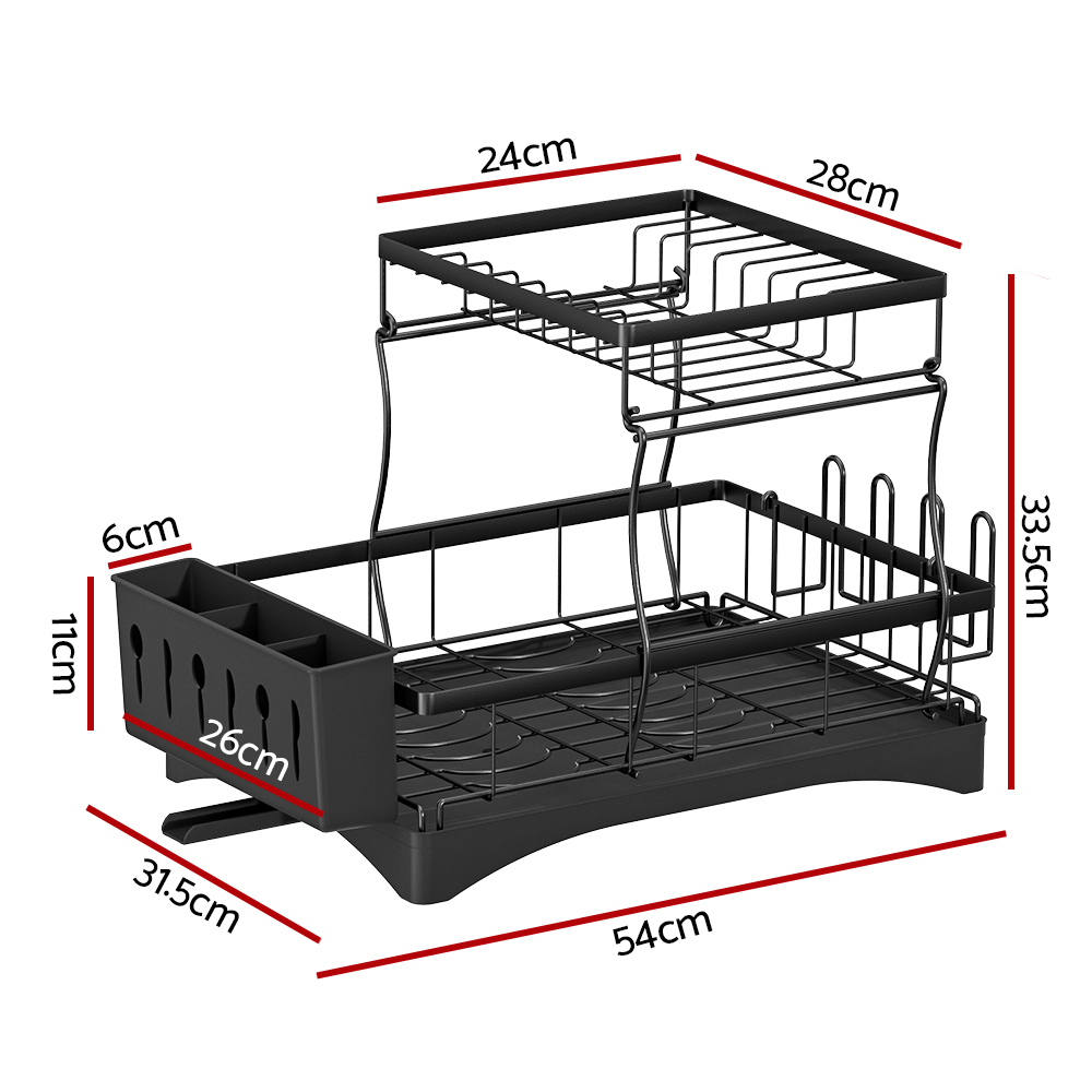 Cefito Dish Rack Expandable Drying Drainer Cutlery Holder Tray Kitchen 2 Tiers — image 2