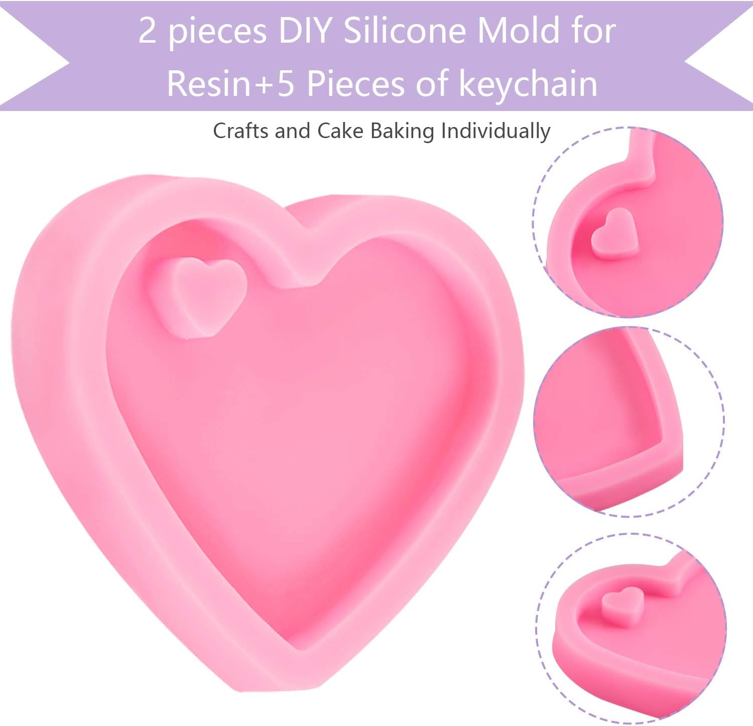 4 Pieces Heart Resin Keychain Molds for Epoxy Resin Easter Mother's Day Silicone Fondant Molds Love Keychain Gift with 20 Pieces Key Rings for DIY Decoration — image 3