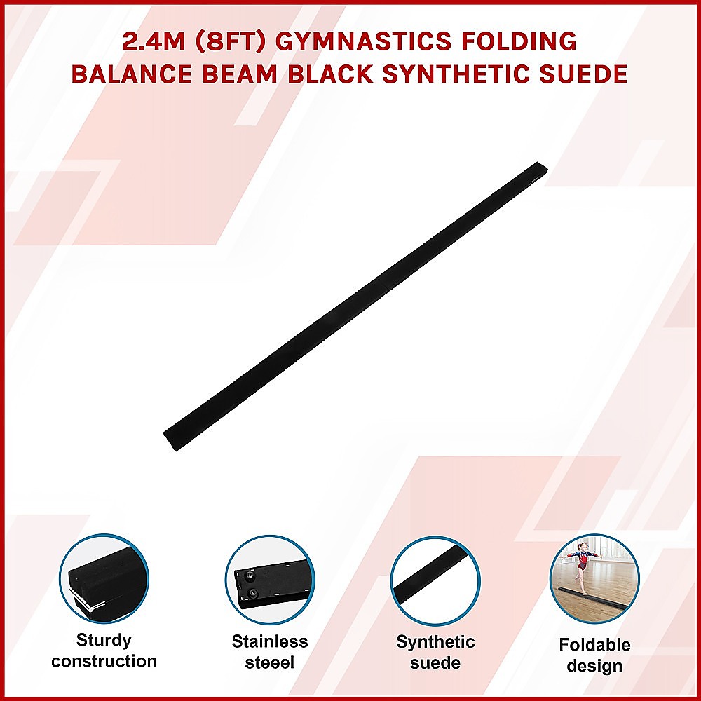 2.4m (8FT) Gymnastics Folding Balance Beam Black Synthetic Suede โ image 3