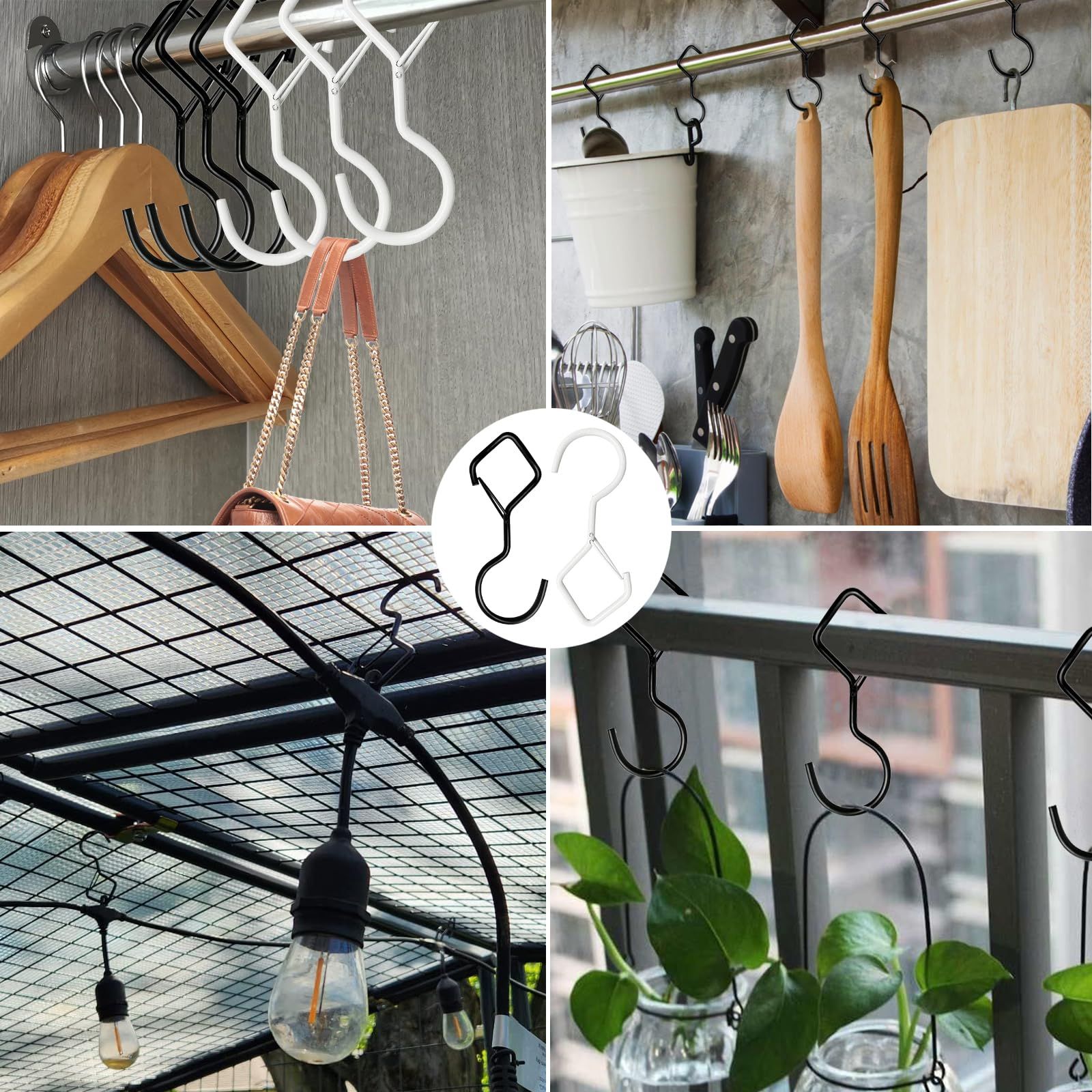 12 PCS S Hooks for Hanging,4 Inch Heavy Duty Closet Hooks with Safety Buckle,Closet Hooks Hanging for Plants,Clothes (Black) — image 5