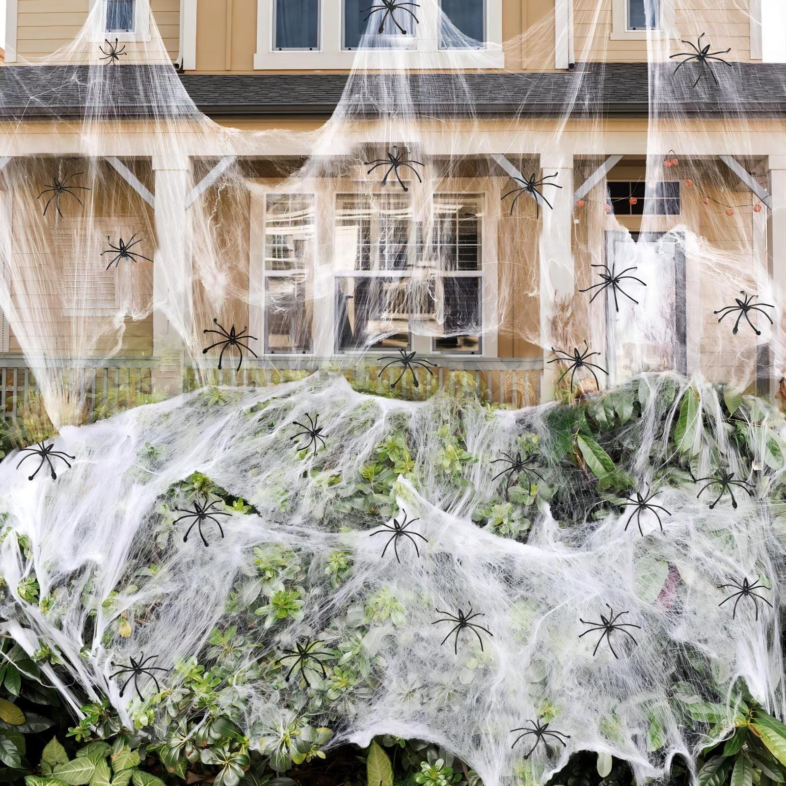 Spider Webs Halloween Decorations Bonus with 40 Fake Spiders, Super Stretch Cobwebs for Halloween Indoor and Outdoor