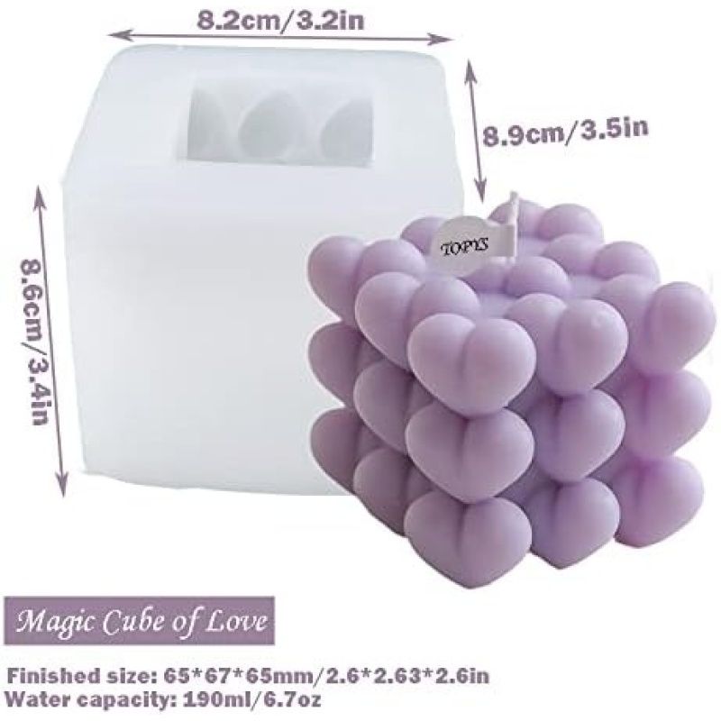 3D Heart Bubble Cube Candle Silicone Mold DIY Stacked Hearts Handmade Soap Resin Plaster Craft Soy Wax Candles Mould