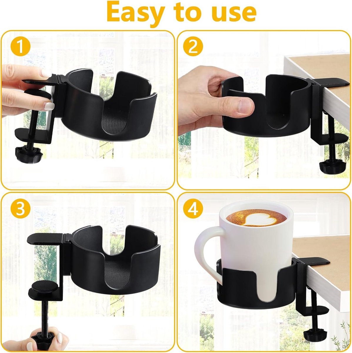 Adjustable and portable tabletop cup holder with clip - universal holder for bottles, coffee cups and water cups - 95 cm diameter, max. capacity 5 kg — image 4