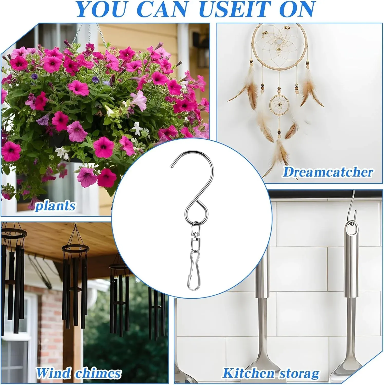 12 PCS Swivel Hanging Hooks Clips, 360 Degree Rotating Stainless Steel for Wind Chimes Bird Feeders Outdoor Ornaments, Silver โ image 6