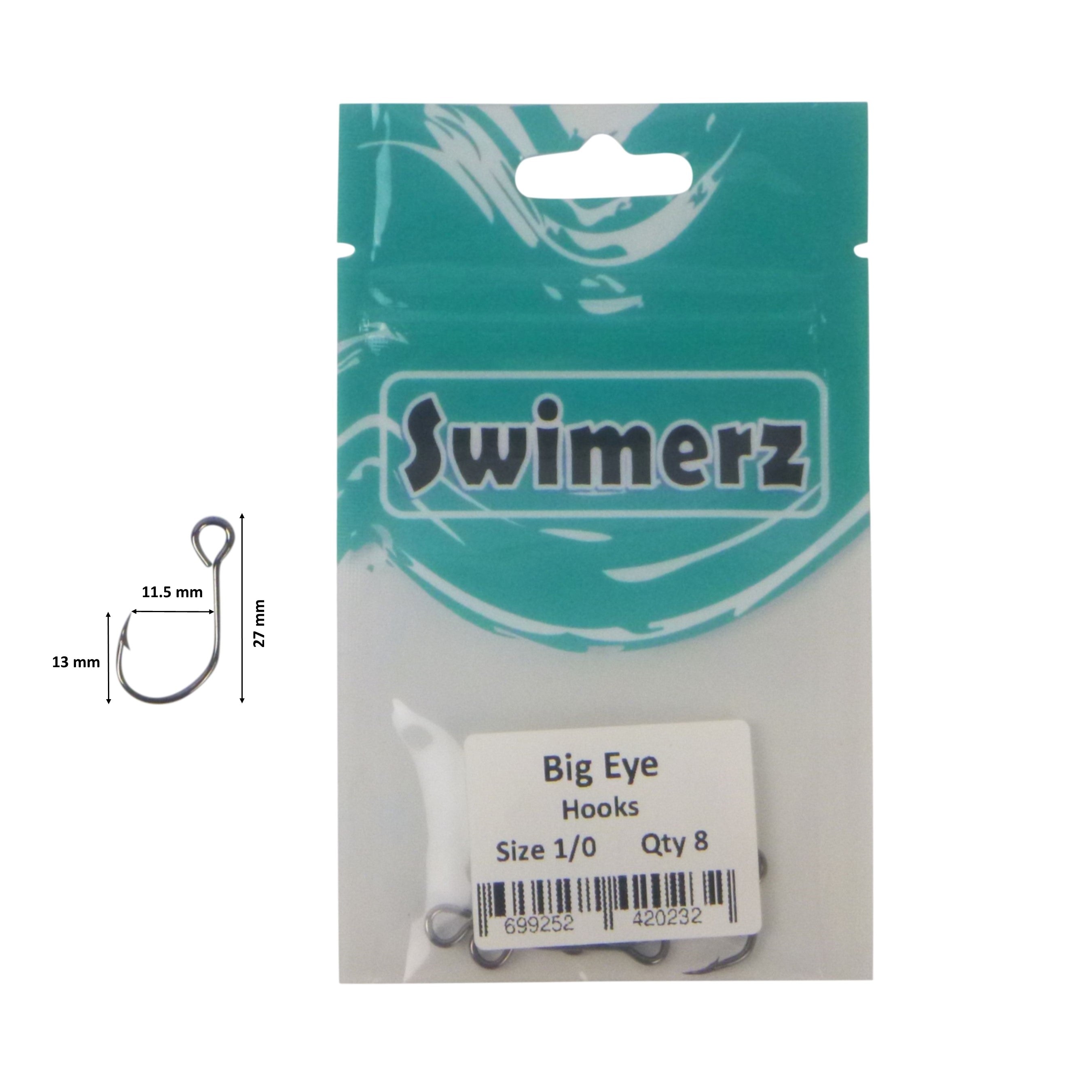 Swimerz Big Eye Inline Lure Hooks, Size 1/0, 8 Pack — image 3