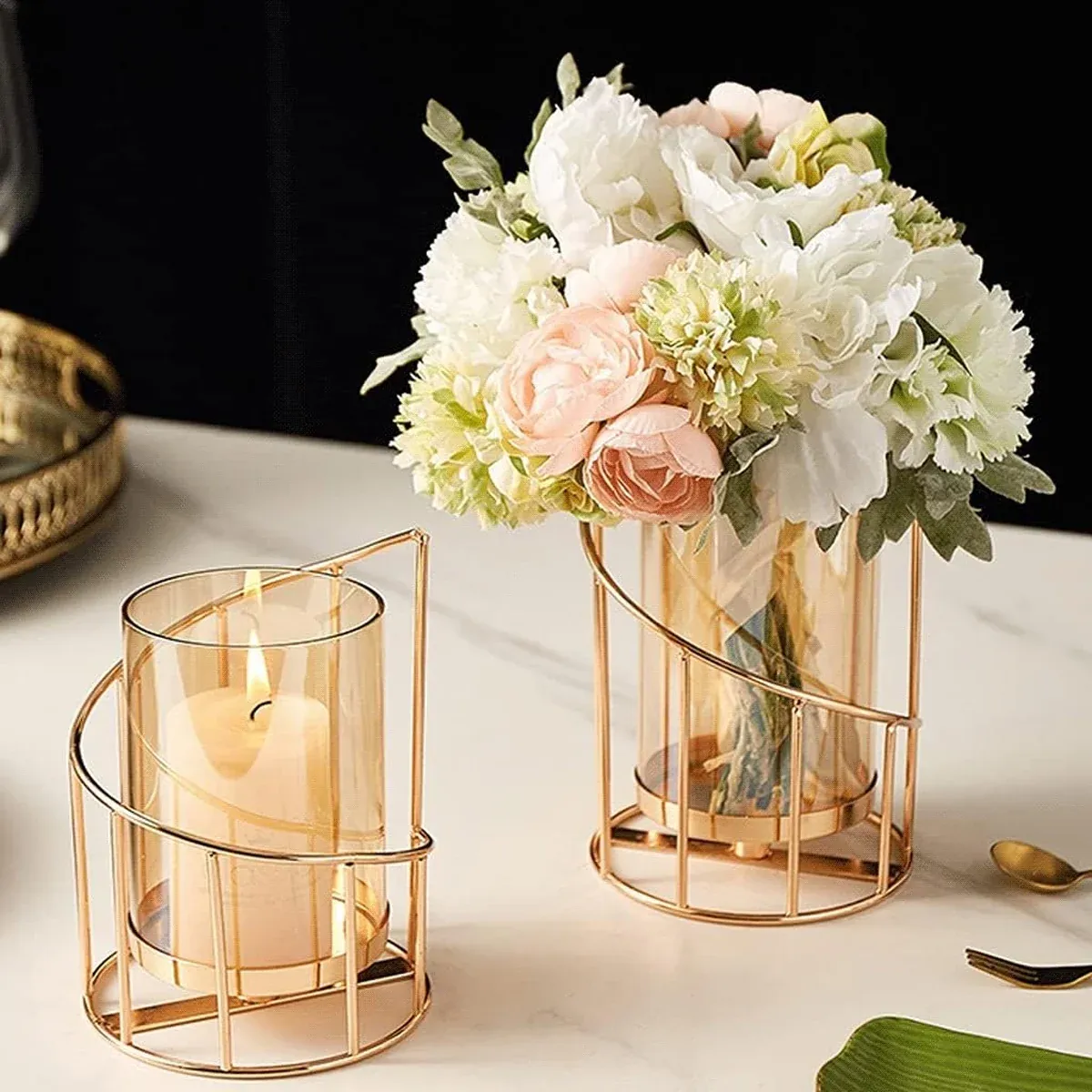 Wrought Iron Candle Holder Romantic Candlestick Ornament Dinner Table Decor Prop - L โ image 6