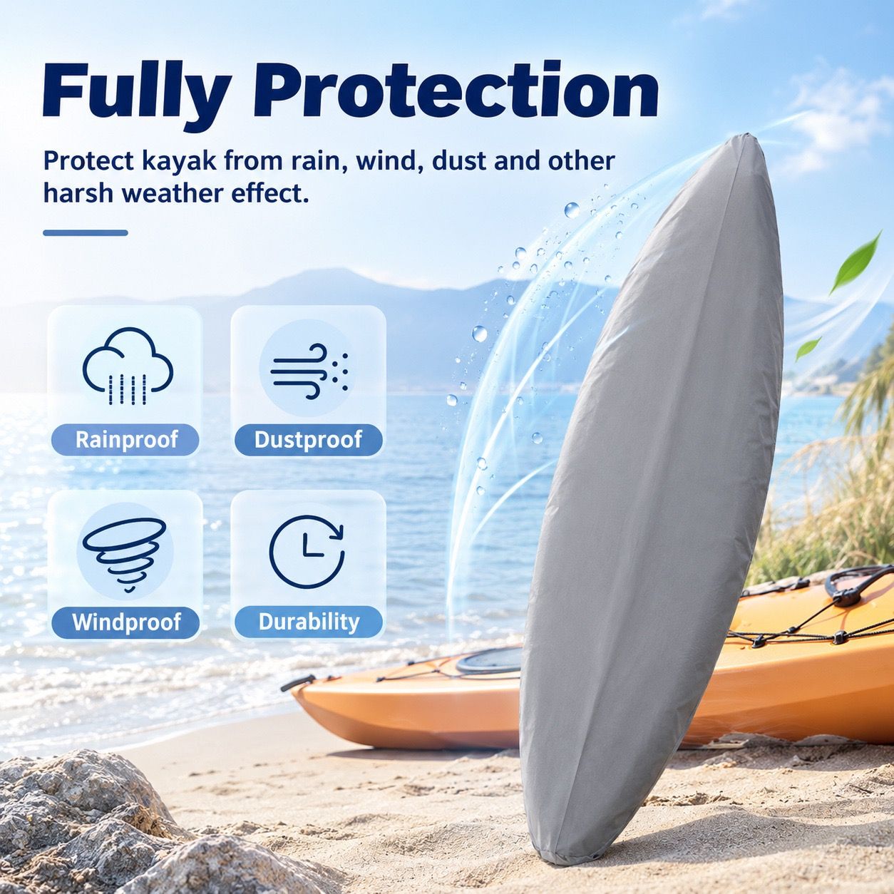 Heavy-Duty 600D Oxford Kayak Cover Waterproof UV-Resistant Canoe Protector with Storage Bag, Universal Fit for Outdoor Patio, Shore & Beach – Full-Season — image 4