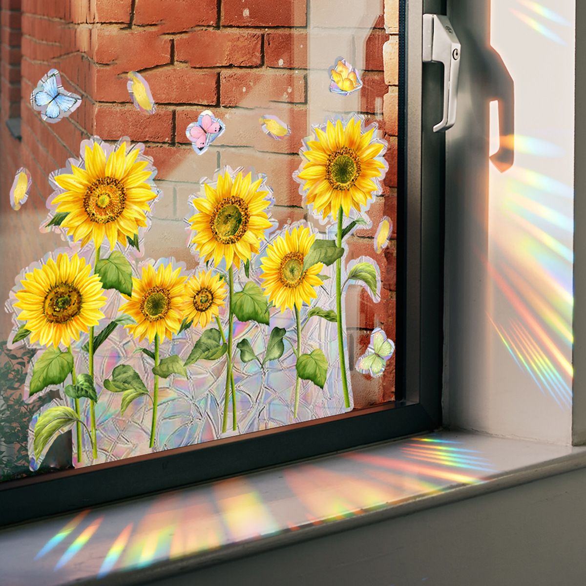Dazzling Sunflower Window Cling Stickers Reflective Sunflower Window Stickers Double-Side Sunflower Butterfly Window Stickers — image 3