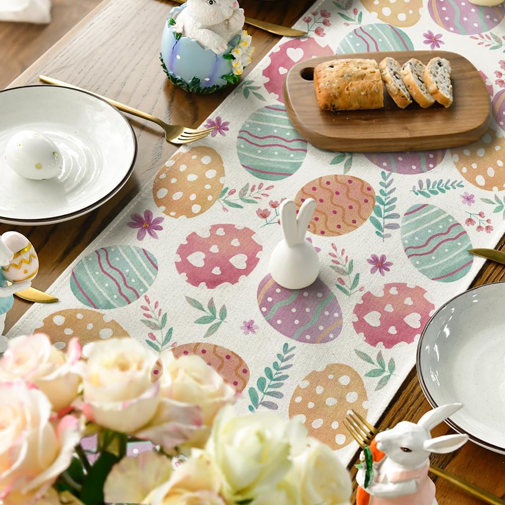 Watercolour Easter Eggs Table Runner, Seasonal Spring Kitchen Dining Table Decoration for Home Party Decor 13x72 Inch — image 4