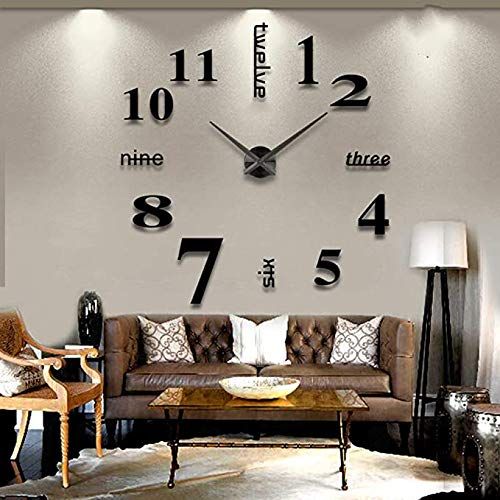 Large Home Decor Office 3D Wall Sticker Clocks DIY Wall Clock Modern Large 3D Wall Clock Mirror Stickers Home Office Decor,Black โ image 3