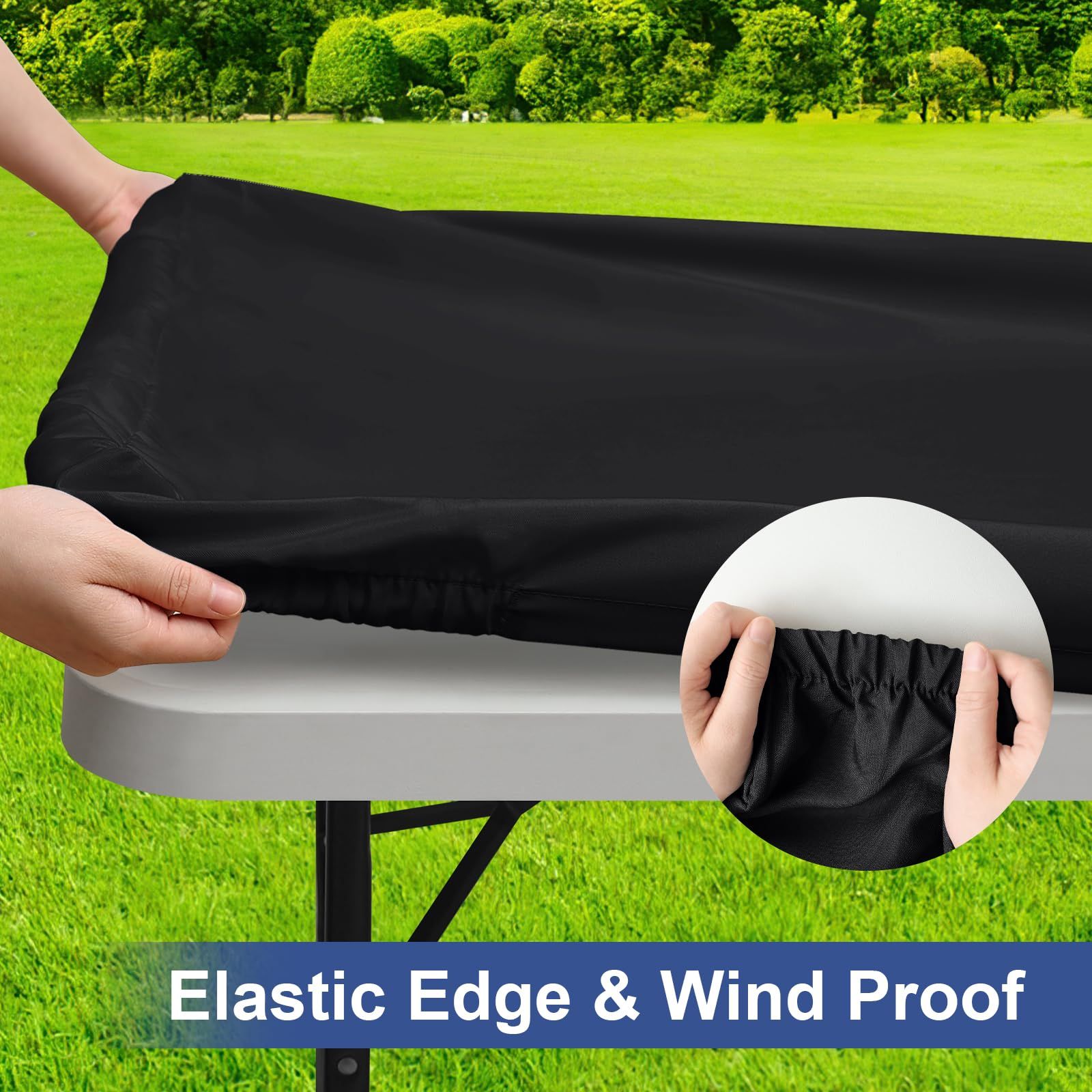 homing Rectangle Table Cloth Cover, Waterproof Polyester Elastic Fitted Tablecloth, Fits for 6 Foot Folding Tables(Black, 30"x72") — image 5
