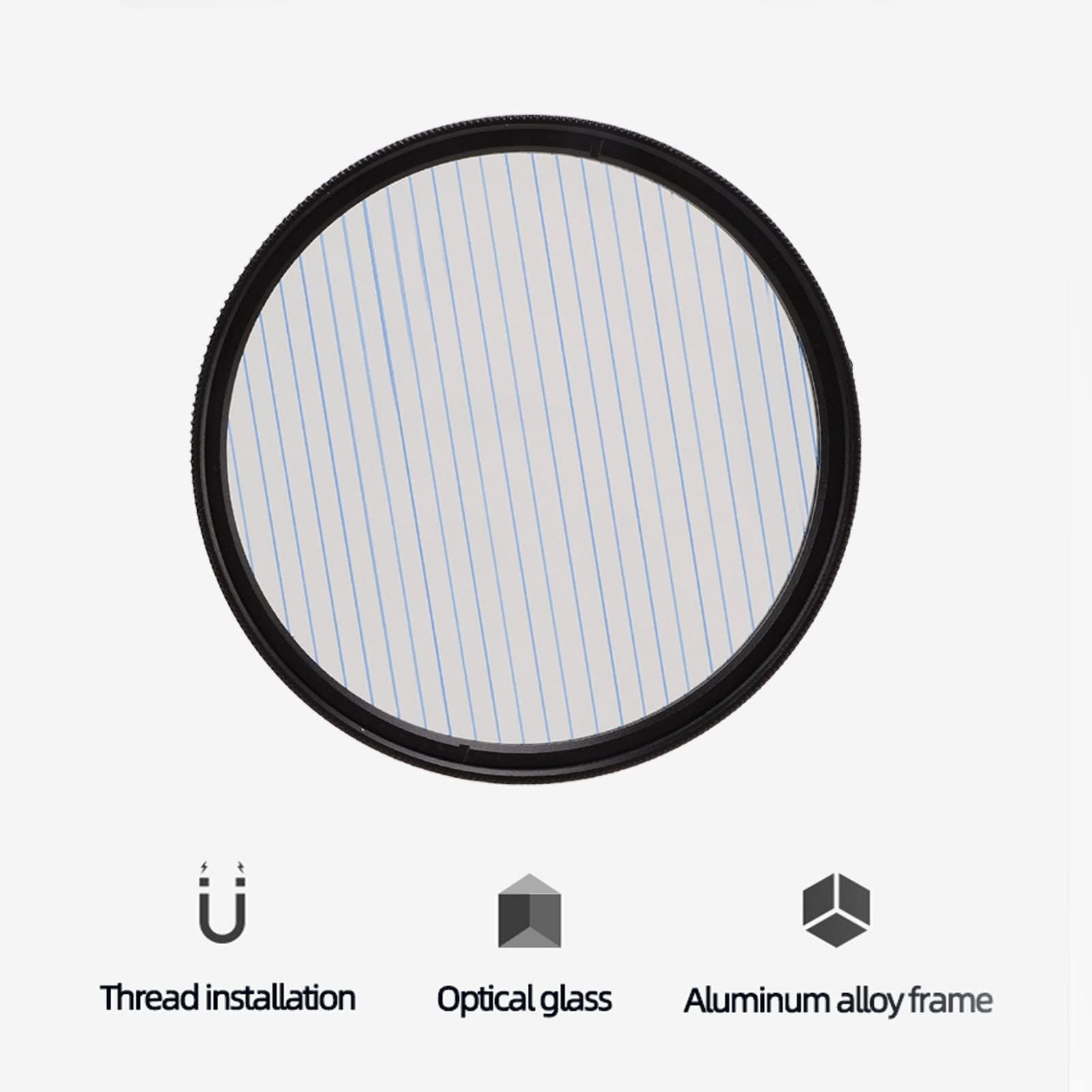 Prism Lens Filter 67mm Starlight Glare Filter Anamorphic Lens Flare Effect Filter Film Props((Blue Linear Flares) — image 5
