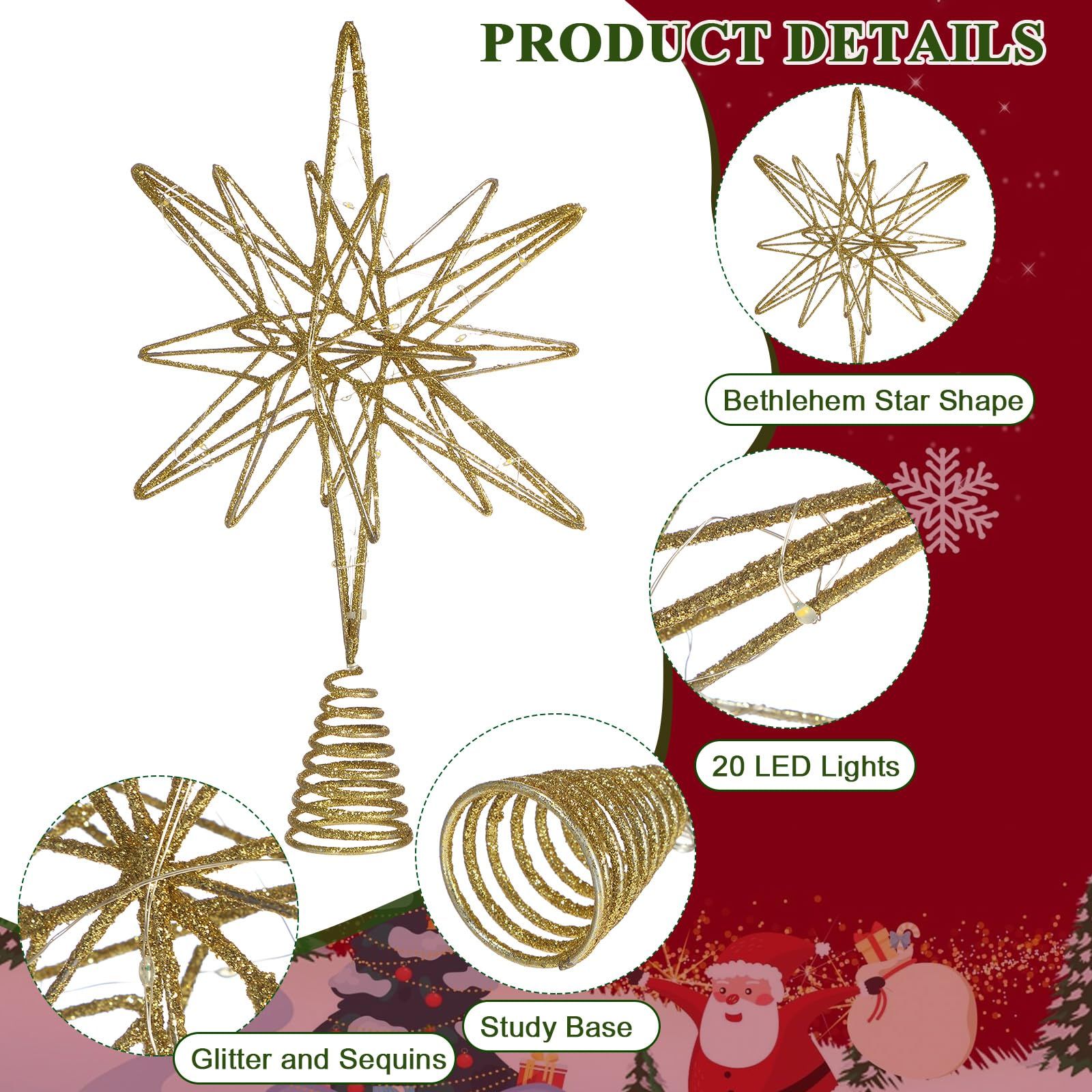 Large Christmas Star Tree Topper,12.5 Inch Star Tree Topper Glitter Sparkle Xmas Treetop Ornament for Home Holiday Party Decorations(Gold) โ image 3