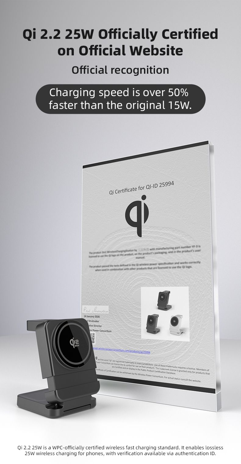 YF3 25W Foldable Rotatable Wireless Charger 3 in 1 Multi Device Charging Dock,black — image 5