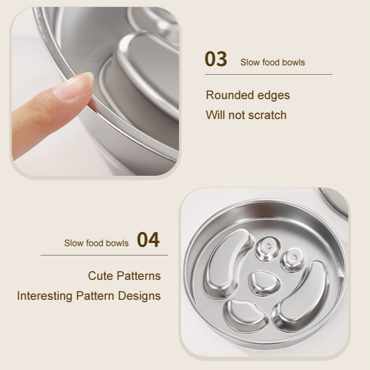 2-Piece Stainless Steel Slow Feeder Set for Pets, Reversible, for Cats and Dogs – Puppy Design — image 5