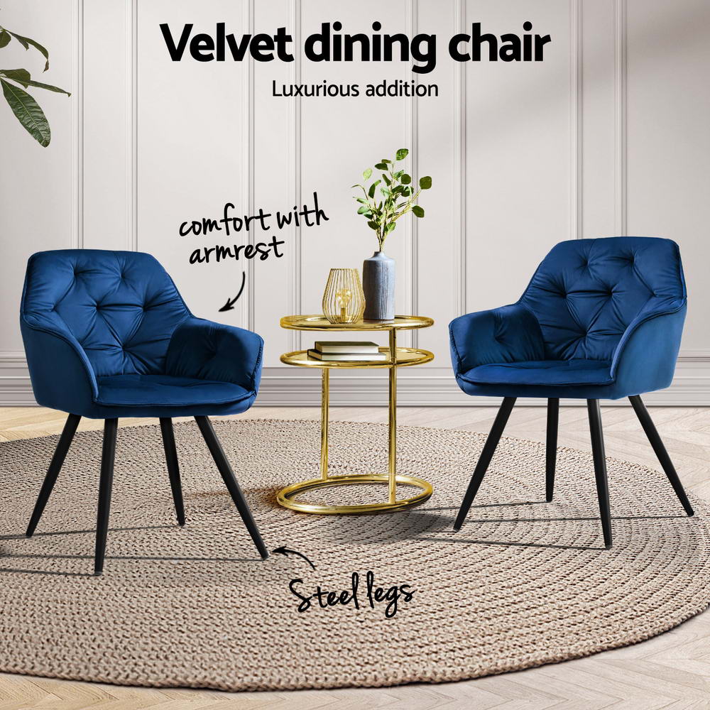 Artiss Dining Chairs Set of 4 Velvet Diamond Tufted Armchair Blue — image 4