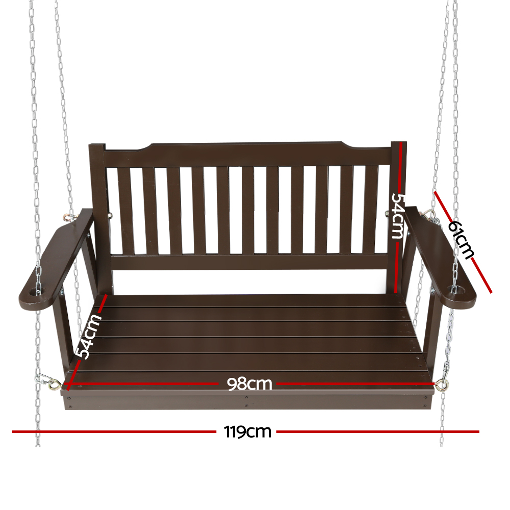 Gardeon Porch Swing Chair With Chain Outdoor Furniture Wooden Bench 2 Seat Brown โ image 2