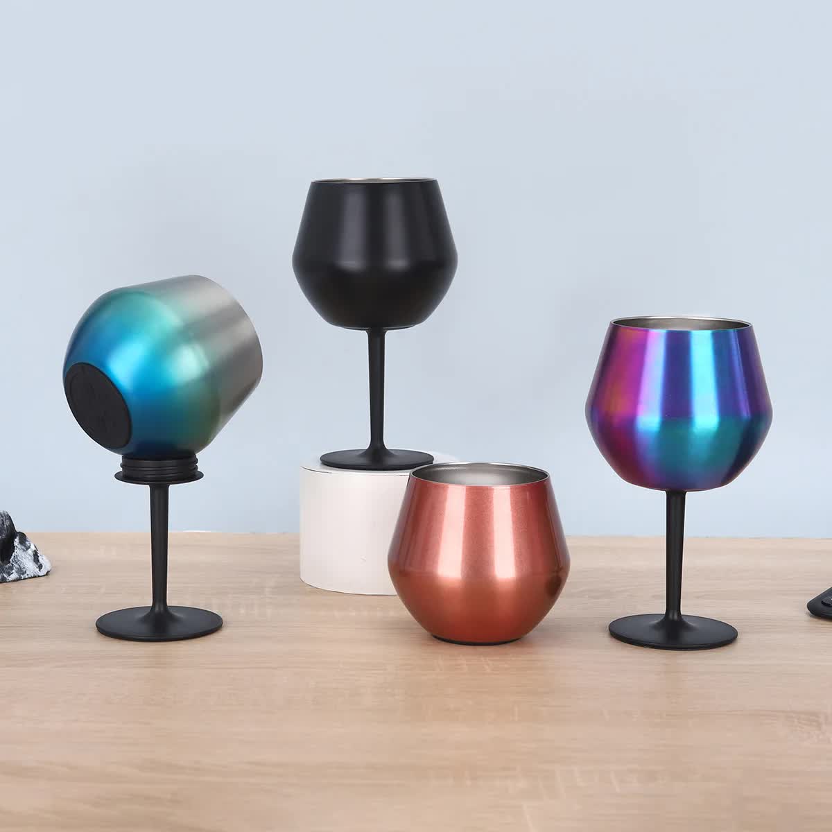 2 Pcs Blue Detachable Stainless Steel Wine Glass - 14oz (420ml) Portable Stemmed Goblet for Outdoors & Travel — image 3