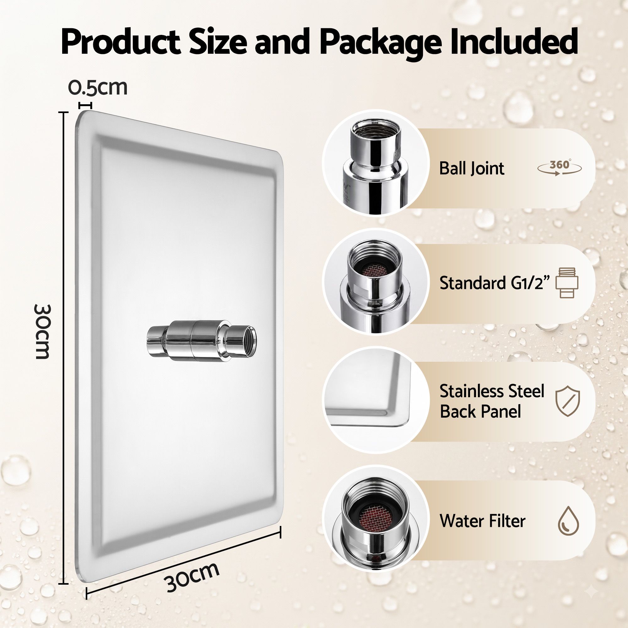 Cefito 12" Extra Large Rain Shower Head, Air-in Tech for Low Water Pressure, Anti-Clog Silicone Jets for Hard Water Scale, 360° Swivel, DIY Renters — image 2