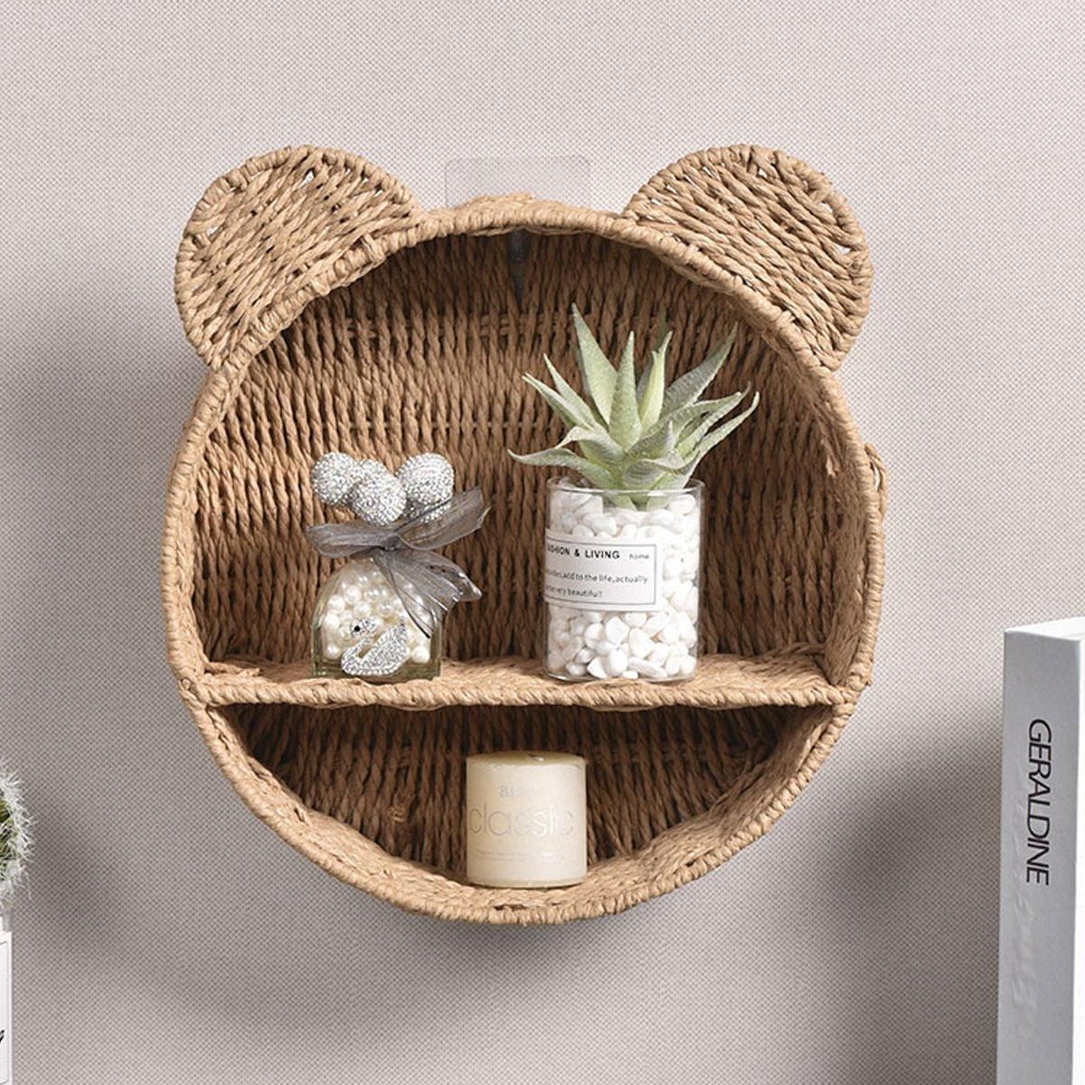 Rattan Storage Basket Wall Mounted Rack Round Plant Display Stand Organizer โ image 5
