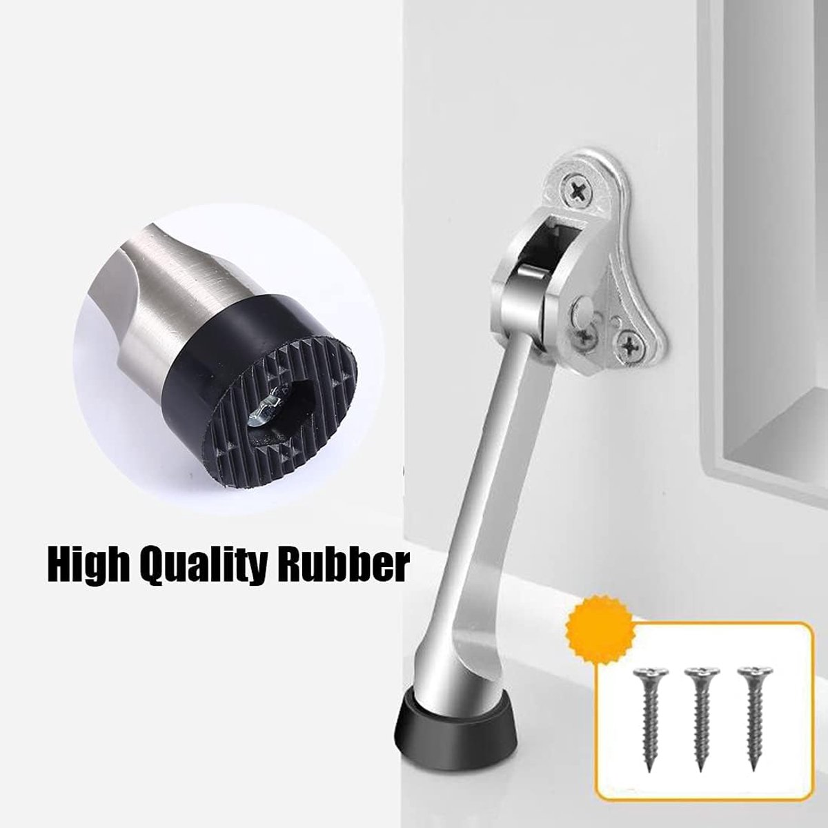 Set of 2 One Touch Adjustable Metal Doorstops - Zinc Alloy Doorstop with Rubber Buffer, 13 cm, for Indoor and Outdoor Use — image 3