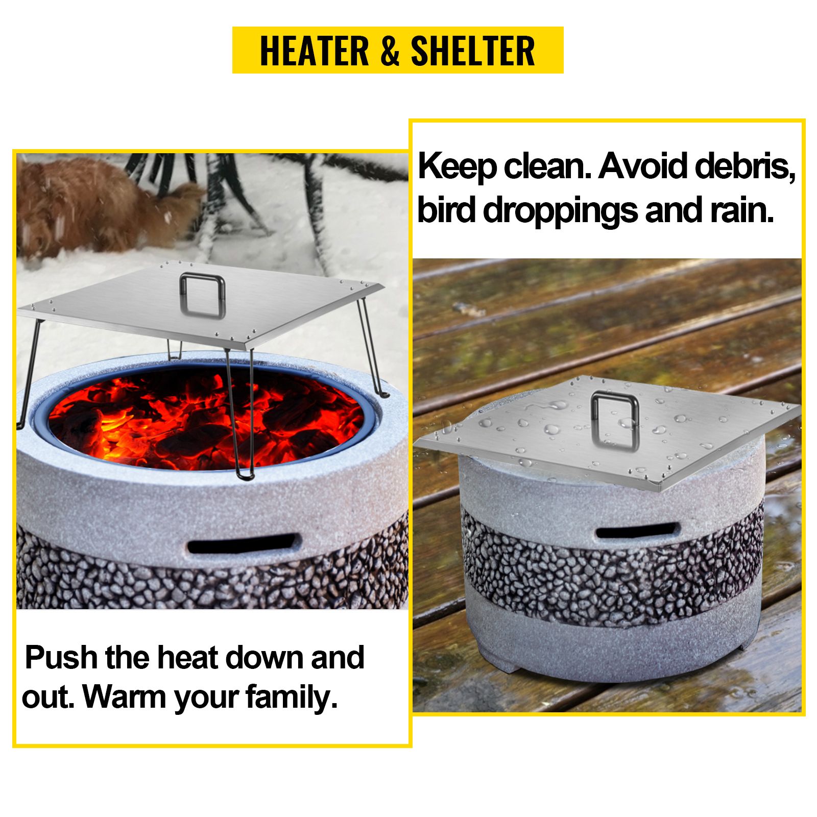 Fire Pit Heat Deflector Fire Pit Pan Cover Stainless Steel Foldable Legs โ image 4