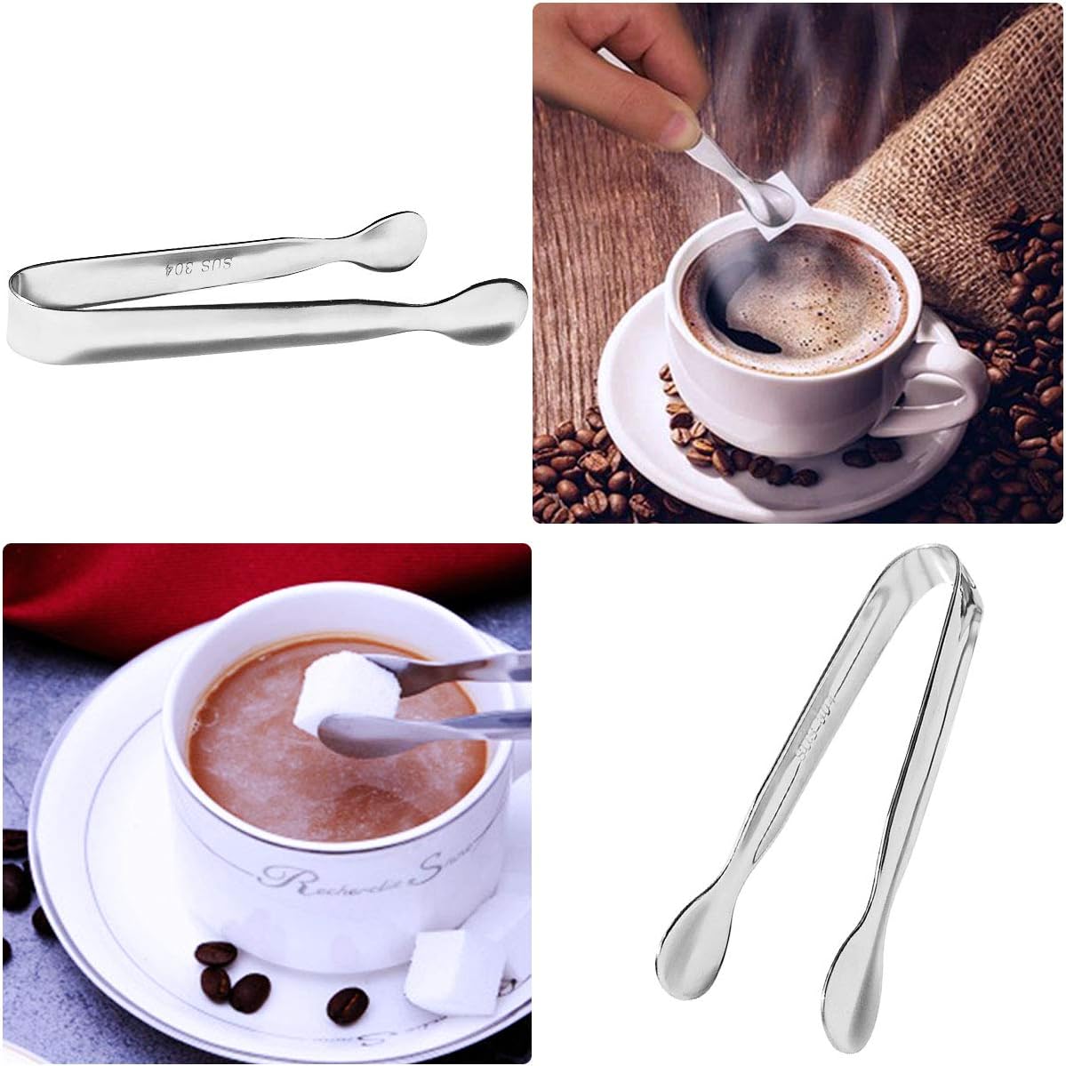 4 Pcs Ice Tongs Sugar Cubes Tongs, Mini Serving Tongs, 304 Stainless Steel, Silver, 4.33 x 0.63 inches — image 2