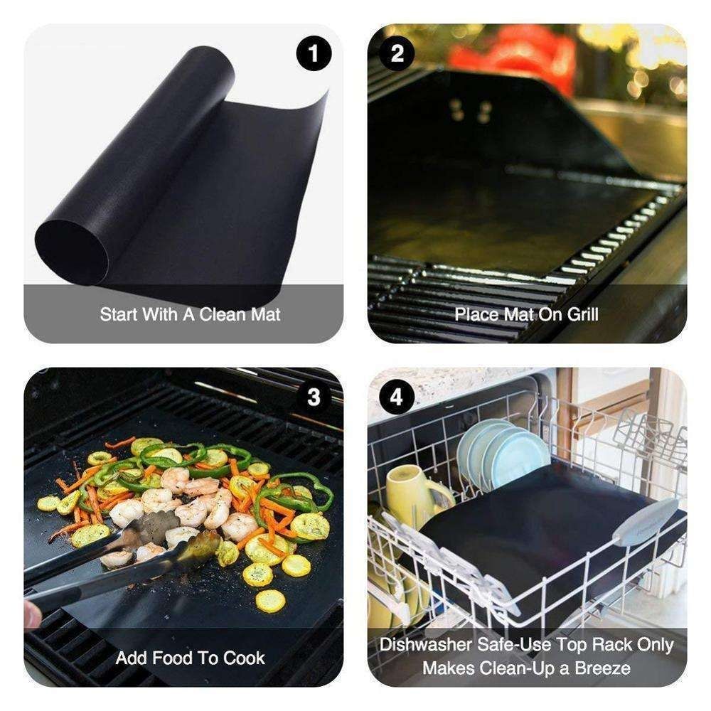 3pcs Non Stick Grill Mat Oven Baking Mat, 40x33cm, Black โ image 3