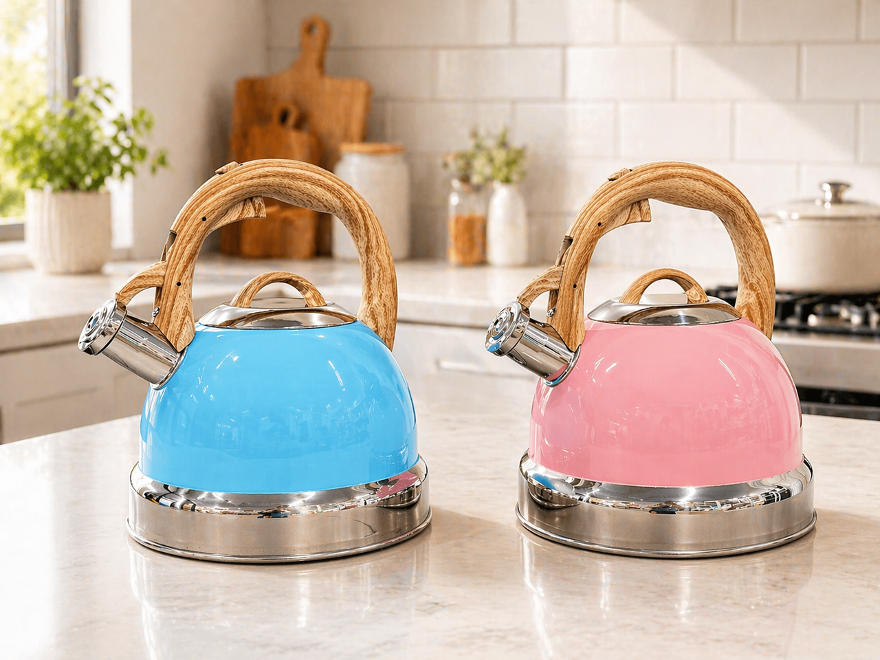 2.9L Whistling Kettle Stainless Steel Foldable Handle Camping Home Office Pink โ image 4