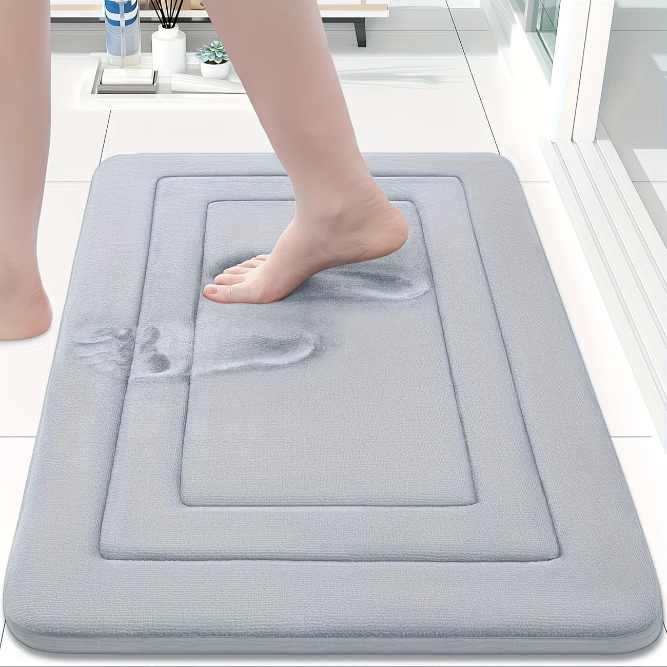 Grey Geometric Pattern, Soft Lightweight Skin-Friendly, Bathroom Accessory, Toilet Anti-Slip Mat, Bathroom Mat, Machine Washable, Suitable for Shower Room — image 6
