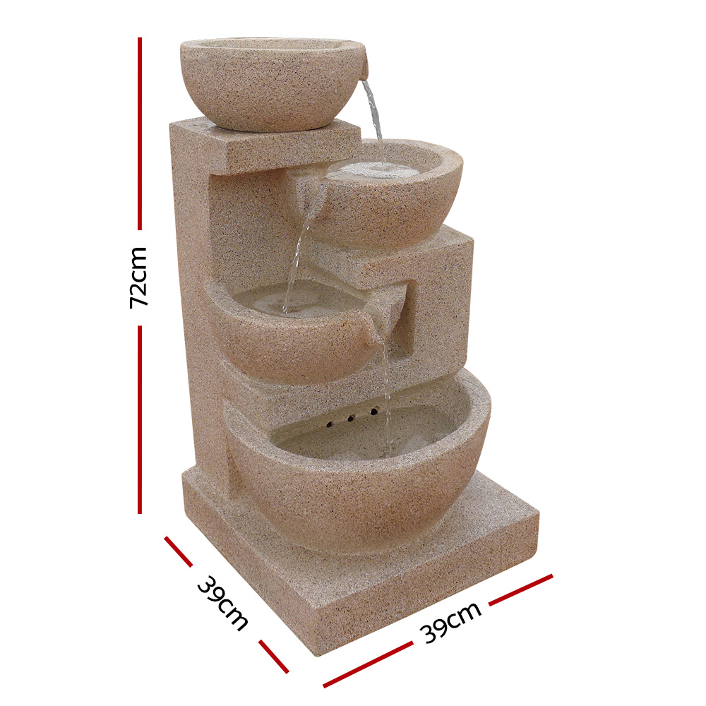 Gardeon Solar Water Feature Cascading Fountain 4-Tier Bowl LED Lights 72CM Sand โ image 2