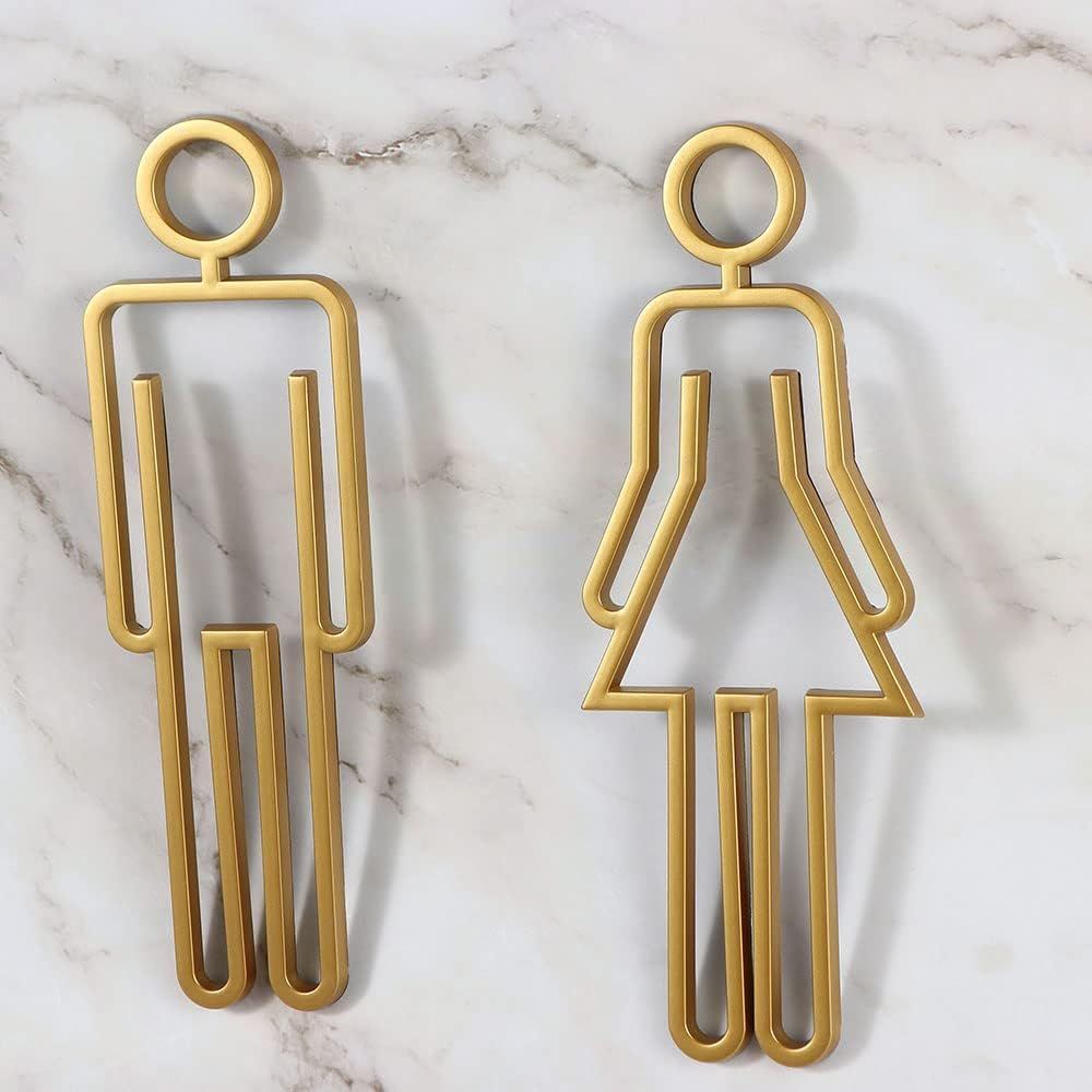 Acrylic Adhesive Toilet Sign Men's and Women's Bathroom Wall Symbol 8.6 inch Gold Color Restroom Door Sign for Office Restaurant(gold)