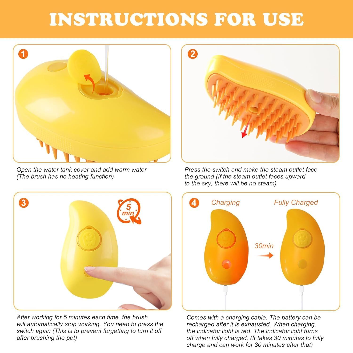 Steamy Cat Brush, 3 In1 Spray Cat Brush,Cat Steamer Brush for Massage, Steam Pet Brush for Tangled and Loosse Hair (Yellow) â image 3