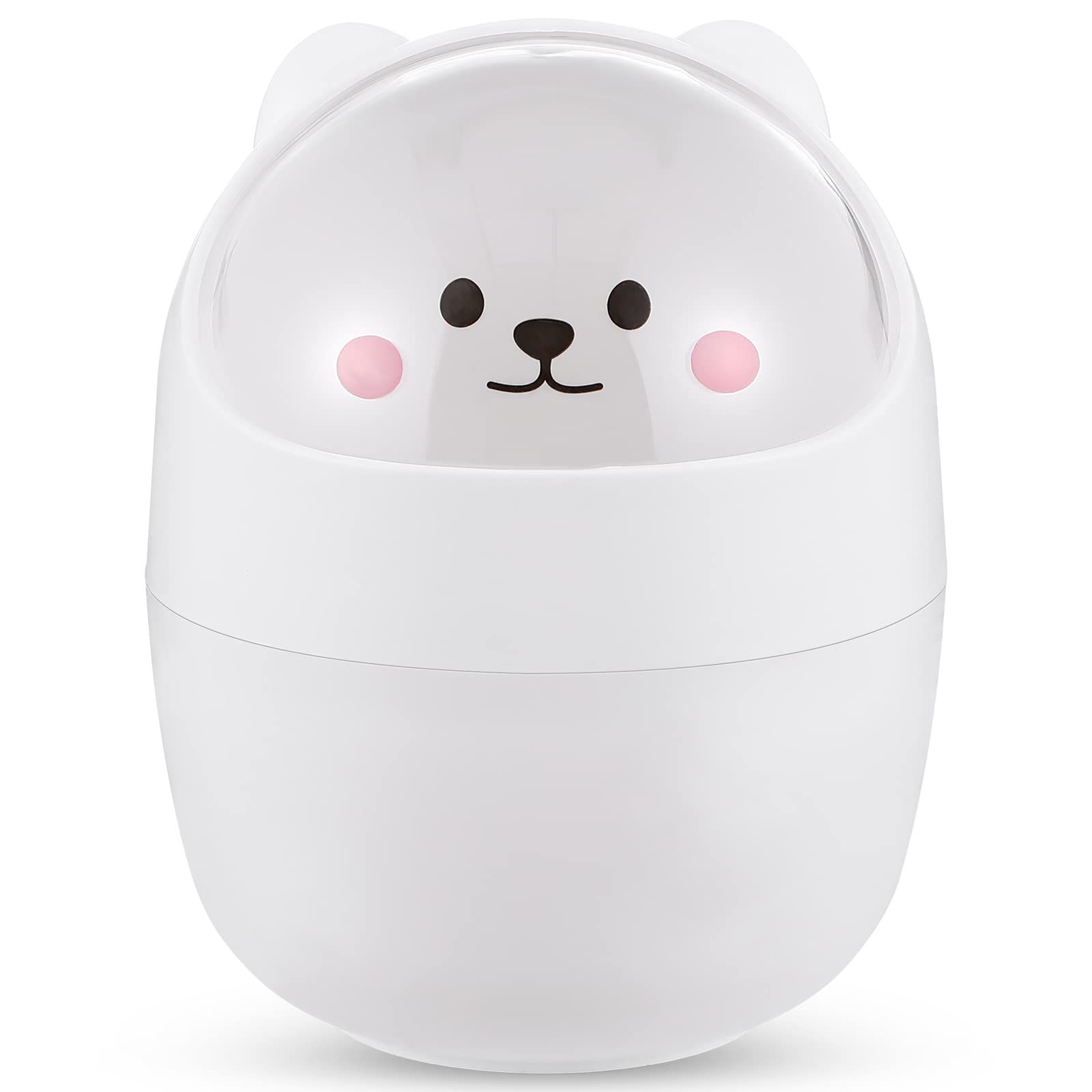 2 pack Mini Trash Can for Desk,6.1X4.33 Inch Garbage Can with Lid Cute Desktop Trash for Home Kitchen Office Bedroom Car - White