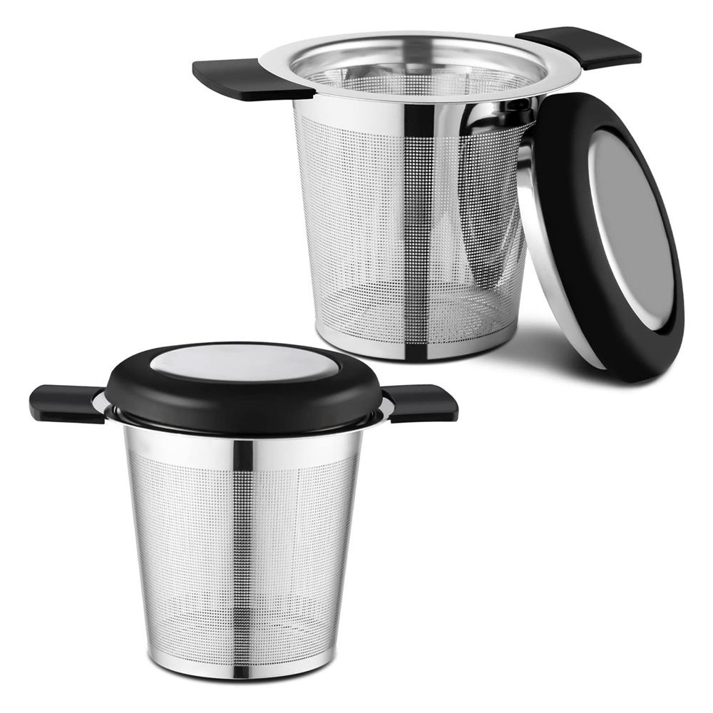 2 Pack Extra Fine Mesh Tea Strainers for Loose Tea Single Cup, 304 Stainless Steel and Food Grade Silicone Loose Leaf Tea Steeper Tea Strainers & Filters for