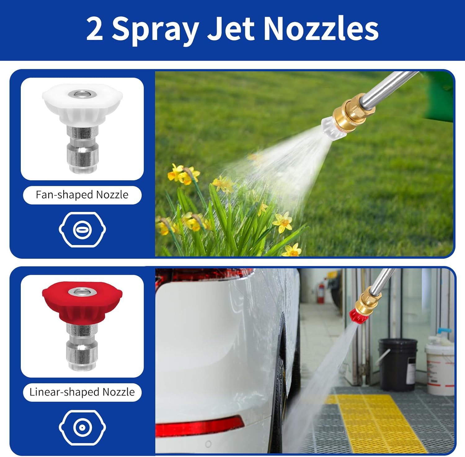 Grey High Pressure Washer Gun with 2 Spray Nozzles 19inch Long Wand Metal Garden Hose Sprayer for Car Wash Window Cleaning and Watering — image 6
