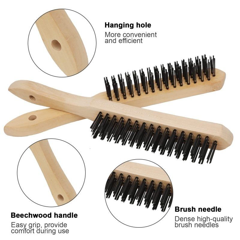 Welding Brush Pack of 2. for Cleaning Welding Slag, Rust and Dust. Heavy Duty Carbon Steel Shoe Handle Wire Scratch Brush — image 2