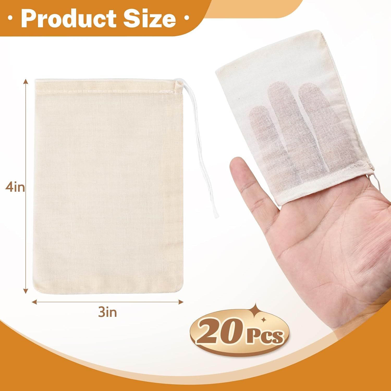 40 Pcs Muslin Bags with Drawstring, Reusable Tea Bags, Spice Bags for Cooking Soup/Herb/Loose Leaf Tea, Natural Cotton Small Cheese Cloth Bag for — image 2