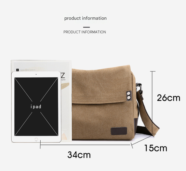 Khaki Men's Large Capacity Canvas Messenger Bag Lightweight Multi-Pocket Crossbody Shoulder Bag for Work Casual Travel iPad Compatible โ image 3