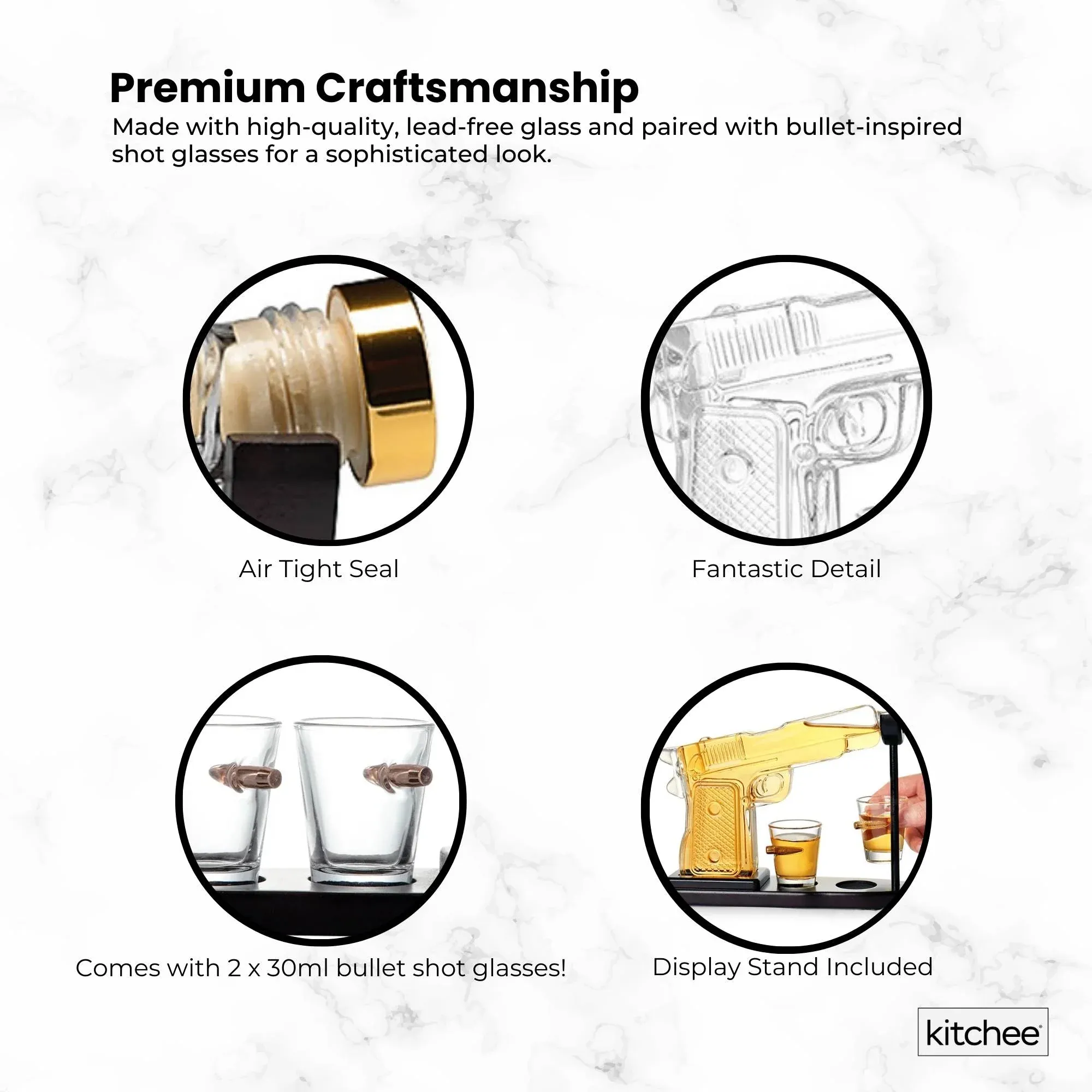 Kitchee 225mL Whisky or Wine Decanter Glass Pistol Set - 2 Glasses + Stand — image 6