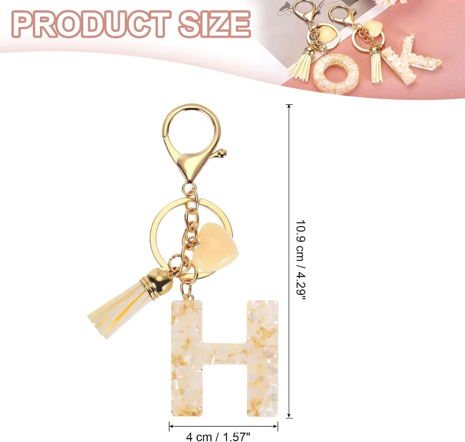 Initial H Letter Keychain with Tassel Charm for Keys Bag Purse Accessories, Cream and Gold, Daily Comfort Use โ image 2