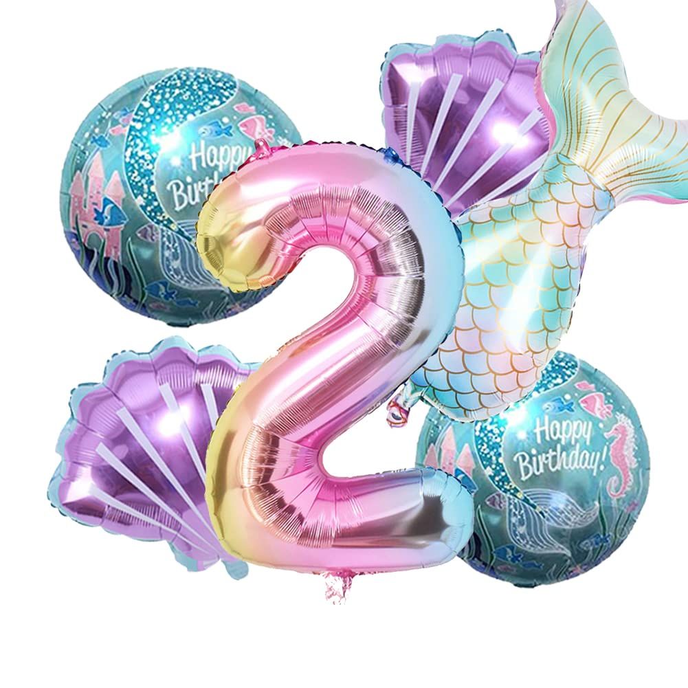 Mermaid Birthday Decoration Mermaid Balloons Kit Sea Balloon Mermaid Foil Balloon Mermaid Tail Balloons for Girls (Number 2)